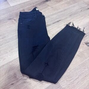 Unpublished Black Distressed Skinny Jeans High Rise Raw Hem Size 26 Womens